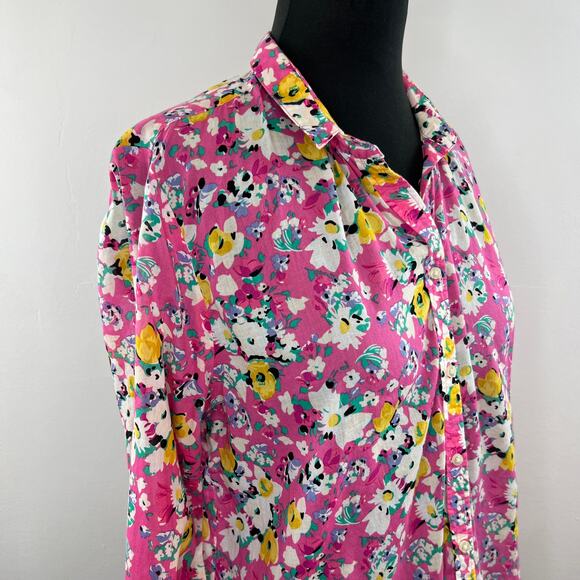 Anthro Holding Horses Pink Floral Print Long Sleeve Button-Down Cotton Shirt 10 - Picture 4 of 7